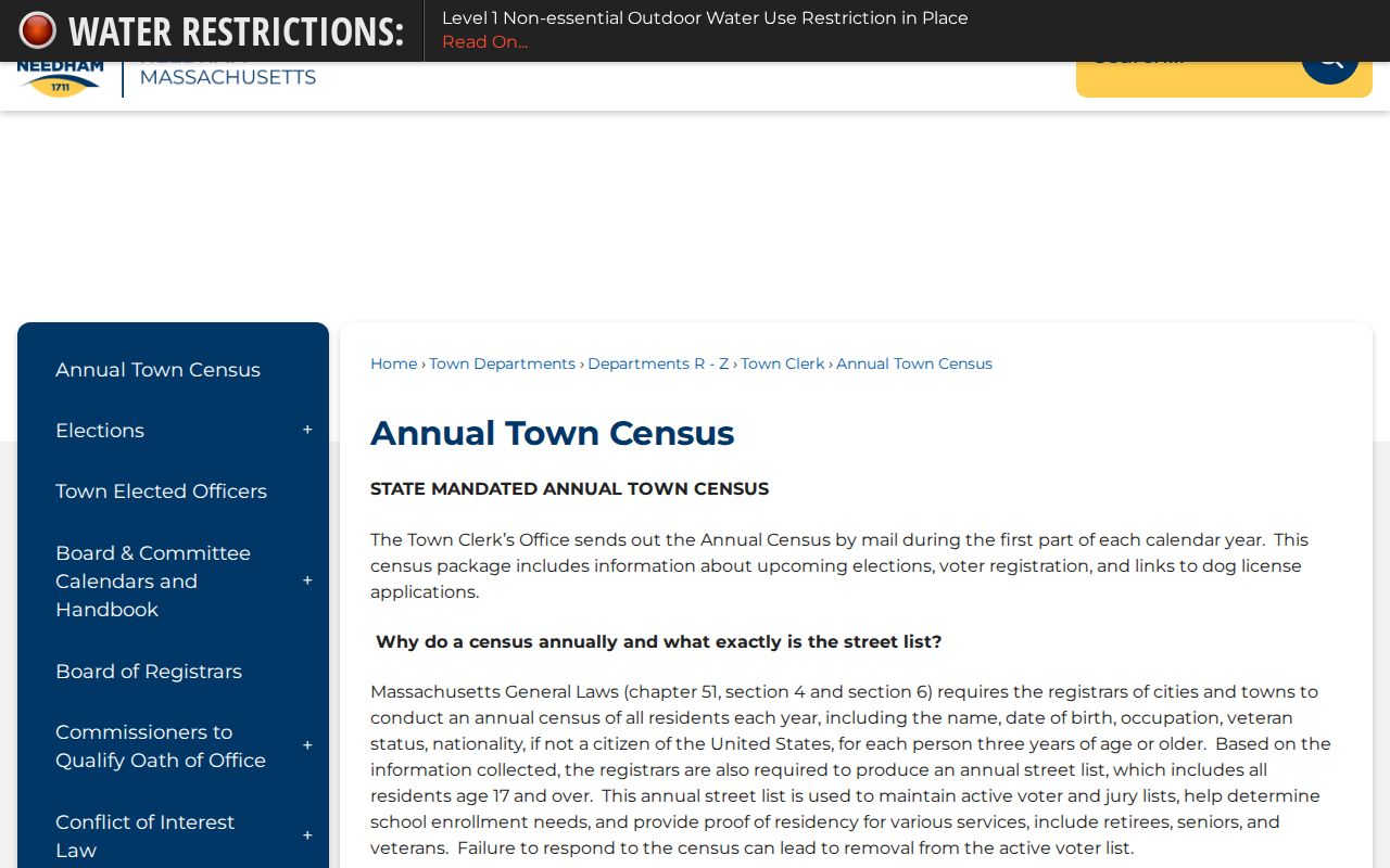 Needham resident records annual town census page