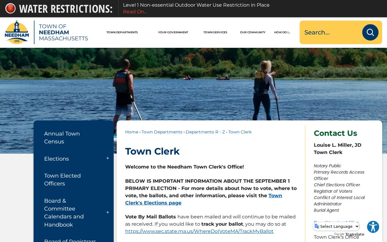 Needham resident records Town Clerk page